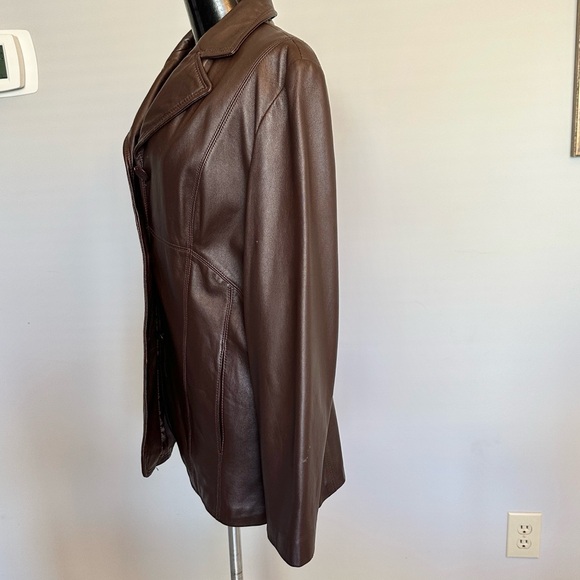 M Julian EUC size L genuine soft brown leather jacket. 3 button front w/ pockets - Picture 4 of 11